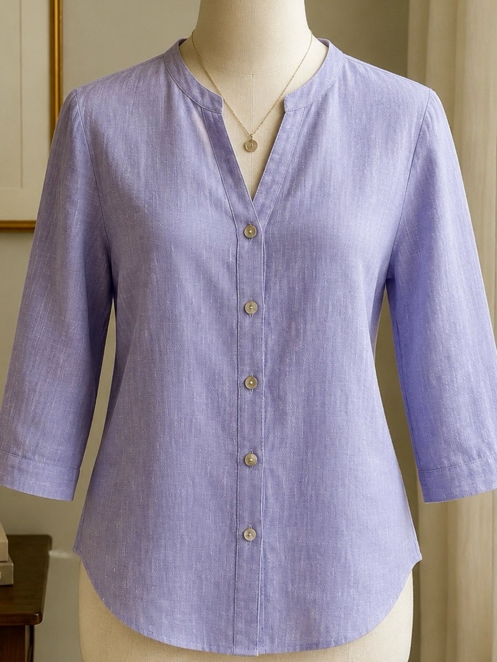 Petite Sophisticate Women’s Linen Button Front Blouse Lavender Petite Small PS
